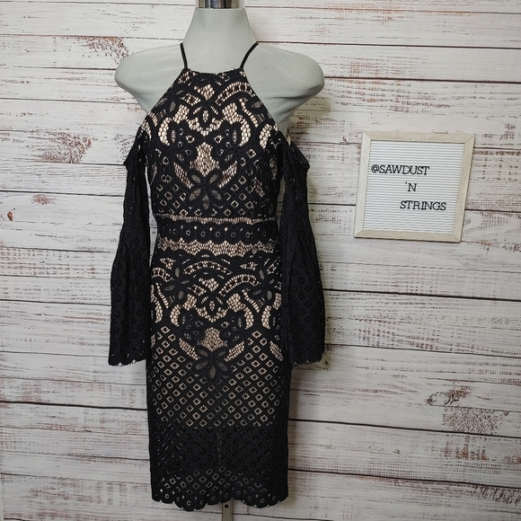 BARDOT Mila lace cold shoulder dress S - Picture 2 of 15